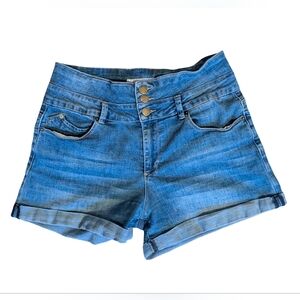 YMI Short Denim Jean Shorts High Rise Cuffed Hem 3 Button Zip 11 Jr